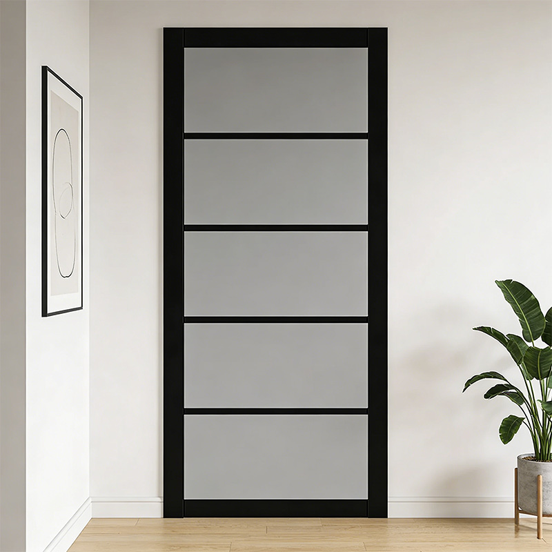 GG-06 French Style Primed Black Frosted Glass Door