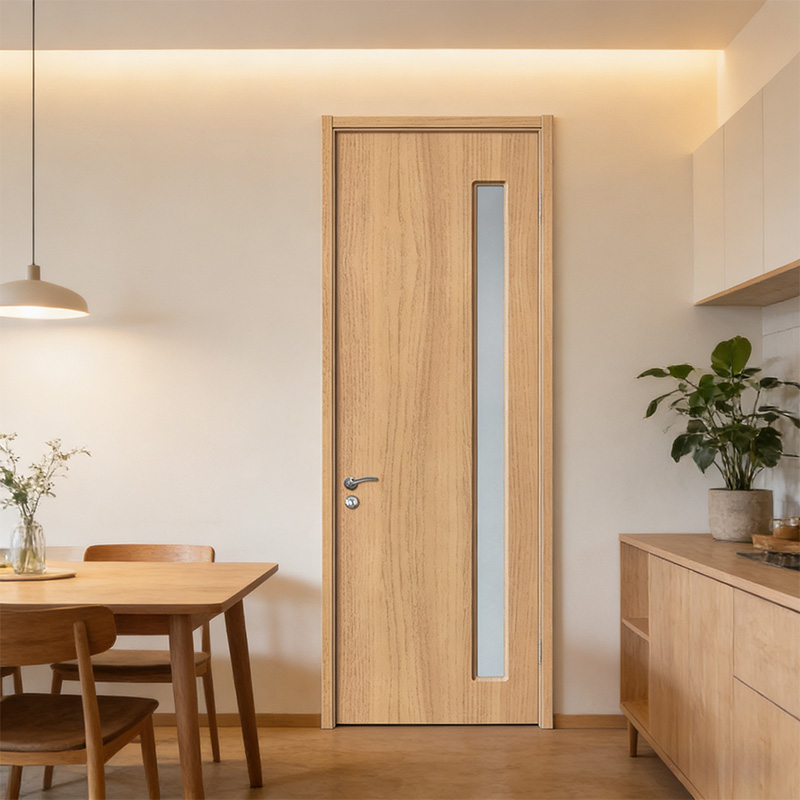 GY-P080 Modern Style MDF PVC Interior Wood Door with Glass