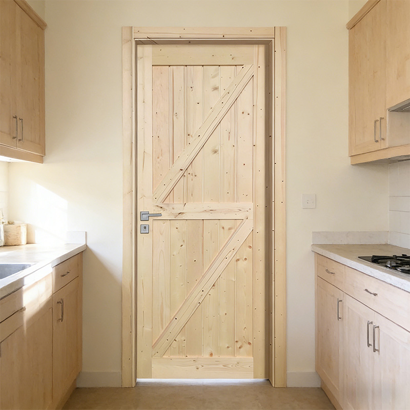 GY-PW09 Minimalist Design Solid Knotty Pine Wood Door