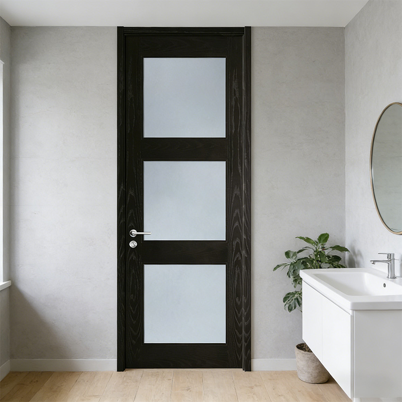 GP-013 Simple Black Painting Glass Single Wooden Door