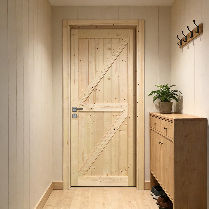 GY-PW09 Minimalist Design Solid Knotty Pine Wood Door