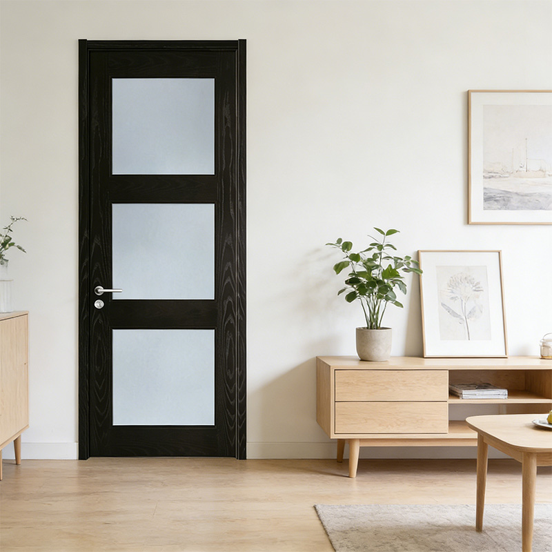 GP-013 Simple Black Painting Glass Single Wooden Door