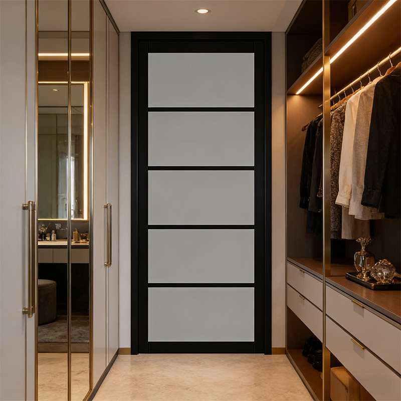 GG-06 French Style Primed Black Frosted Glass Door