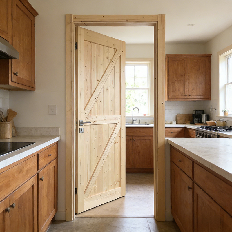 GY-PW09 Minimalist Design Solid Knotty Pine Wood Door