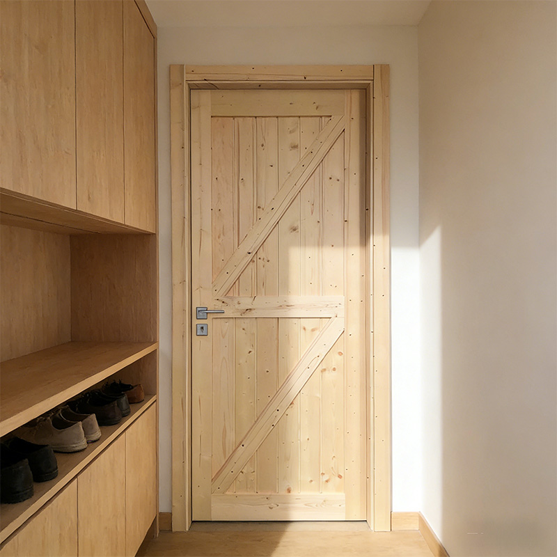 GY-PW09 Minimalist Design Solid Knotty Pine Wood Door